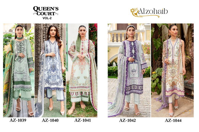 Queen Court Vol 2 By Alzohaib Printed Embroidery Cotton Pakistani Suits Wholesale Online
